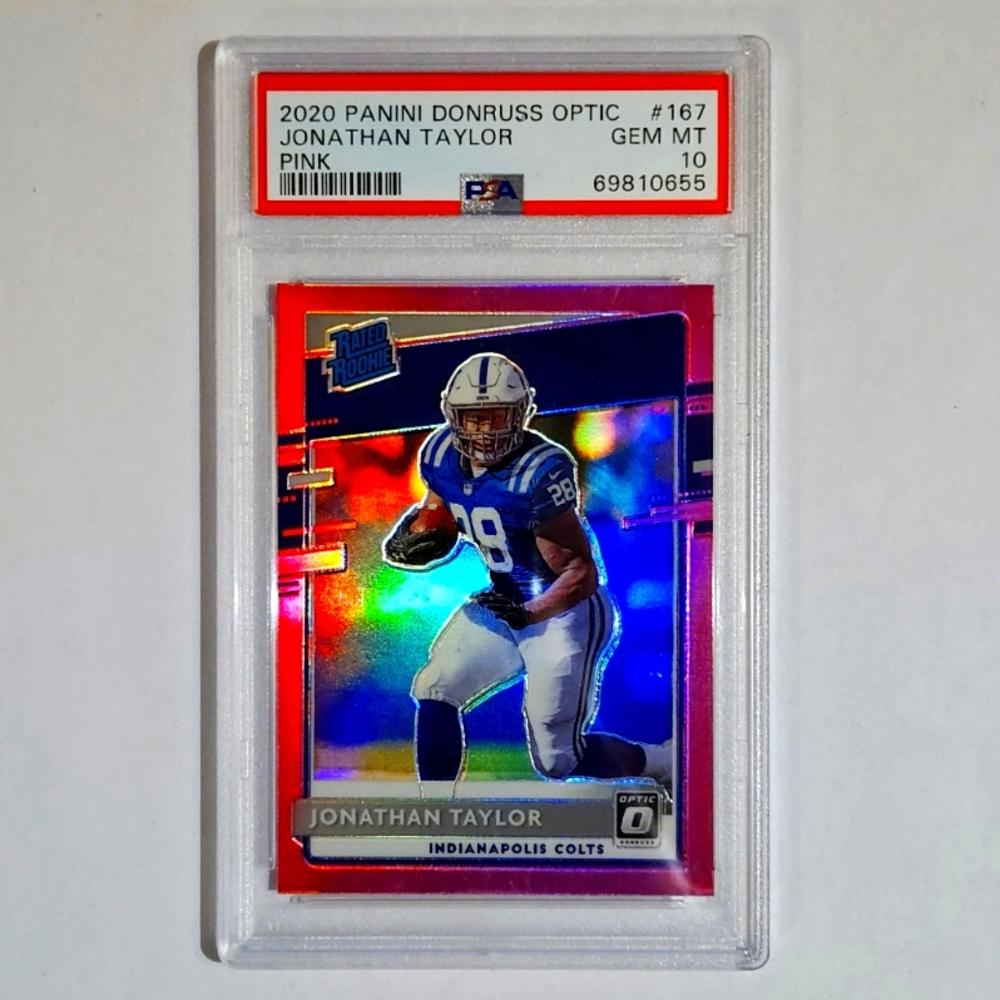 2020 Panini Donruss Optic - Jonathan Taylor #167 Rookie (RC) Pink Prizm PSA 10